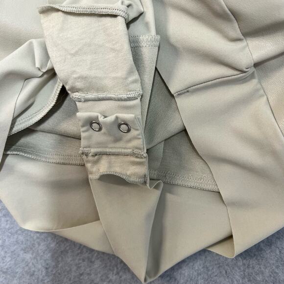 Skims Faux Leather Bodysuit Tan Snap Closure Long Sleeve Plus 2X Stretch NWT - Picture 8 of 12